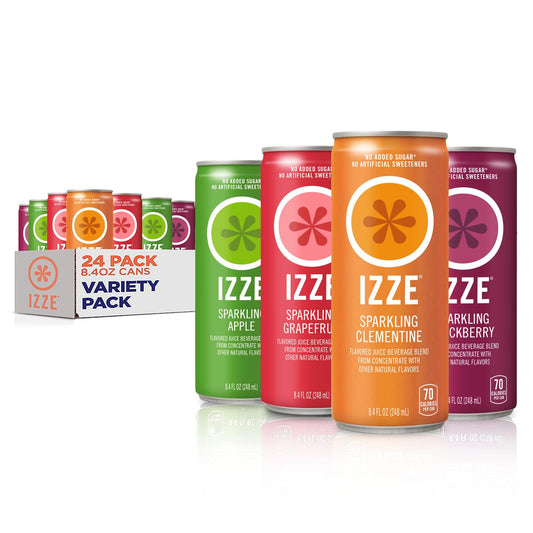 IZZE Sparkling Juice, 4 Flavor, Variety Pack, 8.4 Fl Oz Can (Pack of 24) Blackberry, Clementine, Apple, Grapefruit