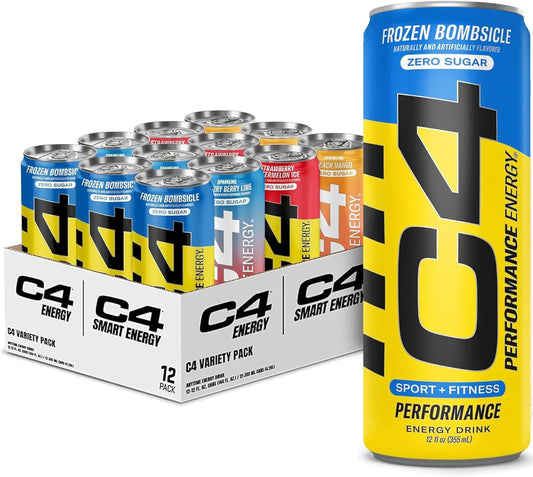 C4 Energy & Smart Energy Drinks Variety Pack, Sugar Free Pre Workout Performance Drink With No Artificial Colors or Dyes, Zero Calorie, Coffee Substitute or Alternative, 4 Flavor Variety 12 Pack