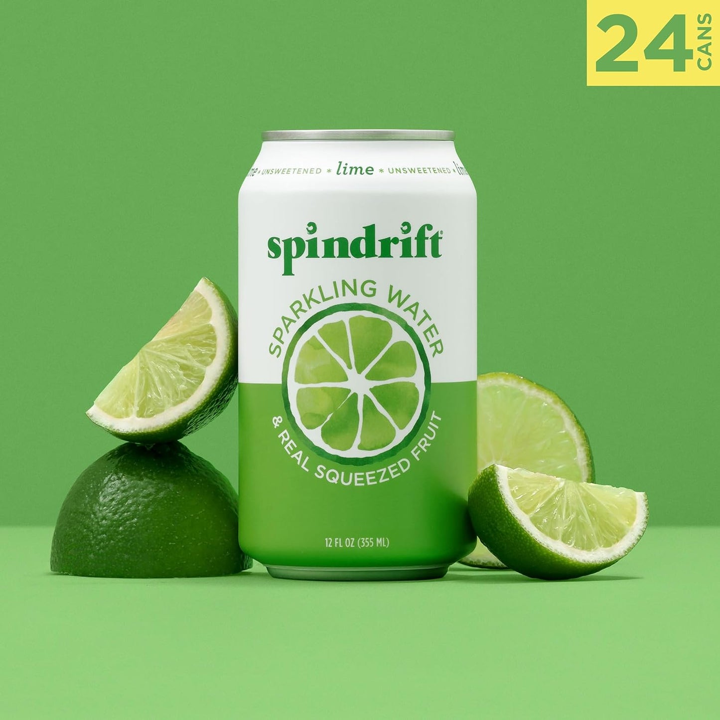 Spindrift Sparkling Water, Lime Flavored, Made with Real Squeezed Fruit, 12 Fl Oz Cans, Pack of 24 (Only 4 Calories per Can)