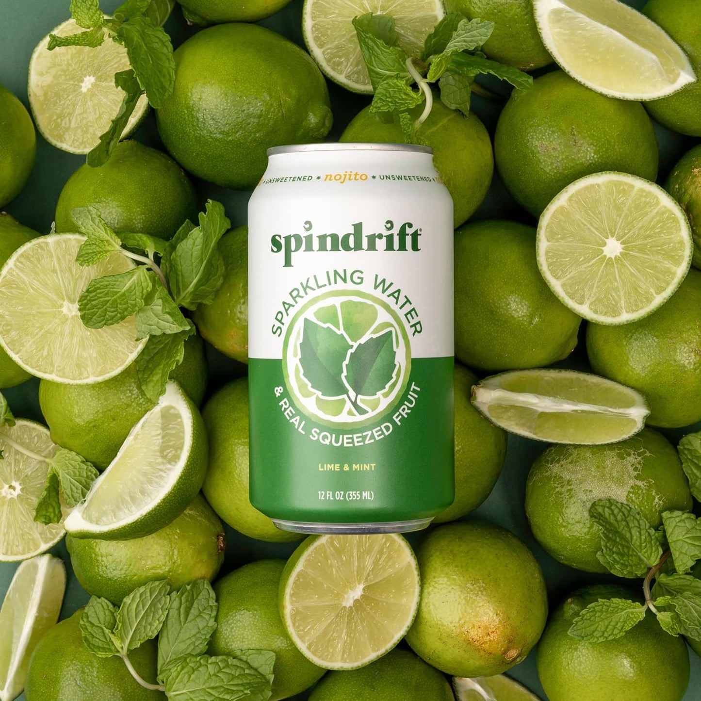 Spindrift Sparkling Water, Nojito Flavored, Made with Real Squeezed Fruit, 12 Fl Oz Cans, Pack of 24 (Only 4 Calories per Can)