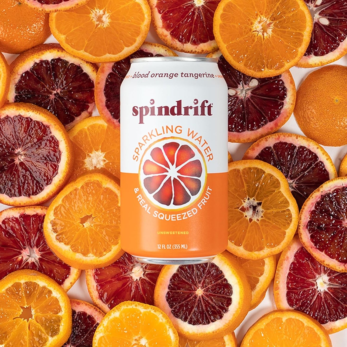 Spindrift Sparkling Water, Blood Orange Tangerine Flavored, Made with Real Squeezed Fruit, 12 Fl Oz Cans, Pack of 24 (Only 12 Calories per Can)